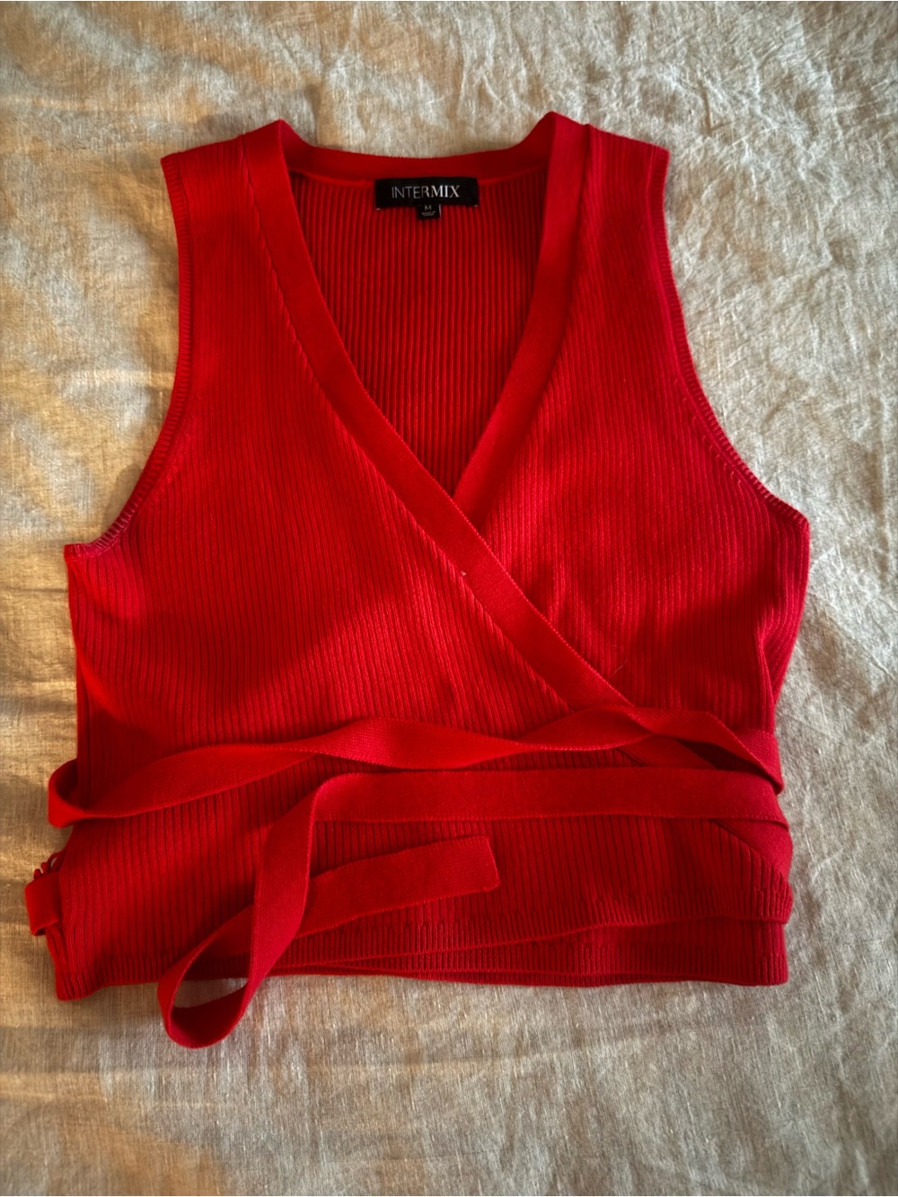 INTERMIX Red Ribbed Wrap Tank with Waist Tie
